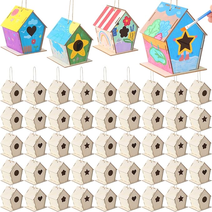 DoubleFill 60 Pcs 4. 33" DIY Wooden Birdhouses Craft - Image 8