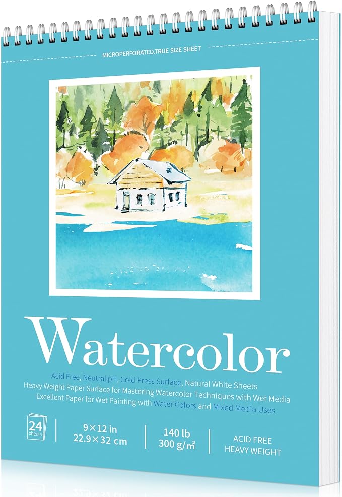 Watercolor Paper Pad, Watercolor Sketchbook 9" x12” 140lb/300gsm, Spiral Bound by Unknown