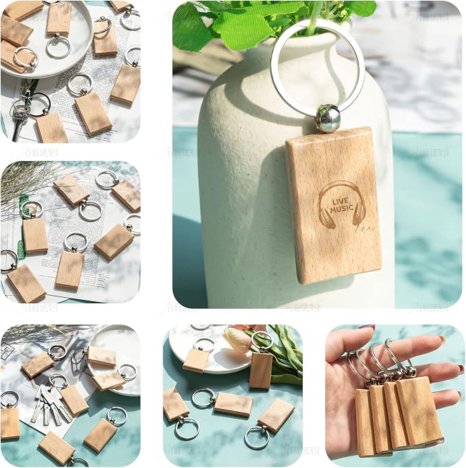 AUEAR, Blank Wooden Key Chain Wood Keychain Key Ring Key Tags Personalized EDC - Image 5