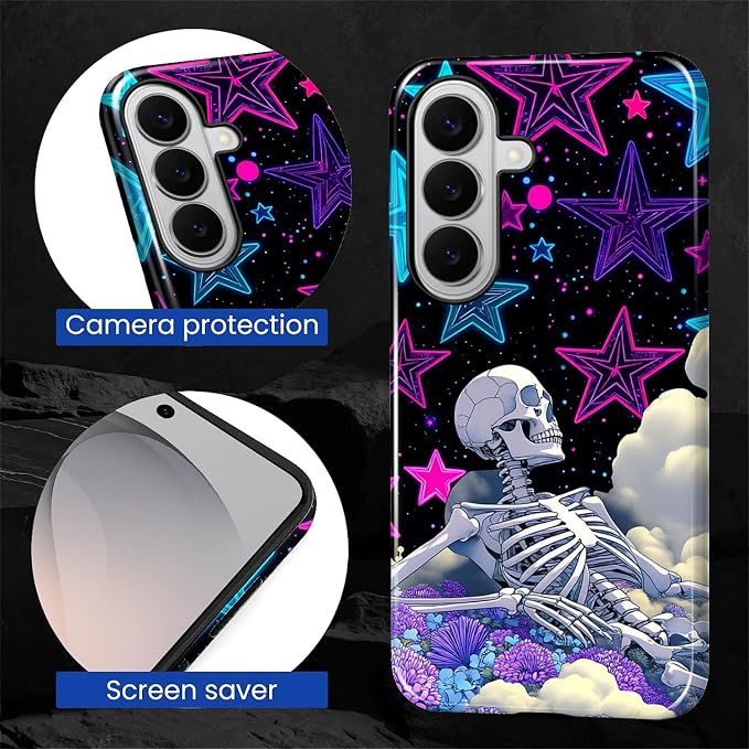 for Samsung Galaxy S26+ Case, Skull Star Collage Pattern Glossy 2 in 1 - Image 5