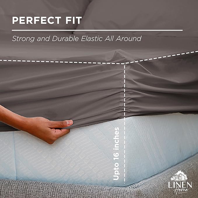 Linen Home 100% Cotton Percale Weave Fitted Sheet, Full Size, 1 Deep Pocket - Image 3