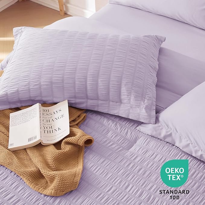 MUXHOMO 7 Pieces Full Comforter Set, Seersucker Bed in a Bag Full Size - Image 9