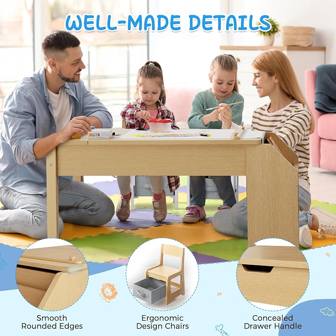 5-in-1 Kids Art Table and Chairs, Toddler Table and Chair Set, Craft Play Desk - Image 9
