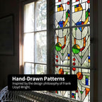 Original Hand Drawn Faux Stained Glass Window Film Double-Sided Texture Static - Image 5