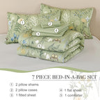 Yiran Sage Green Floral Comforter Set Queen Size, 7 Piece Botanical Comforter - Image 8