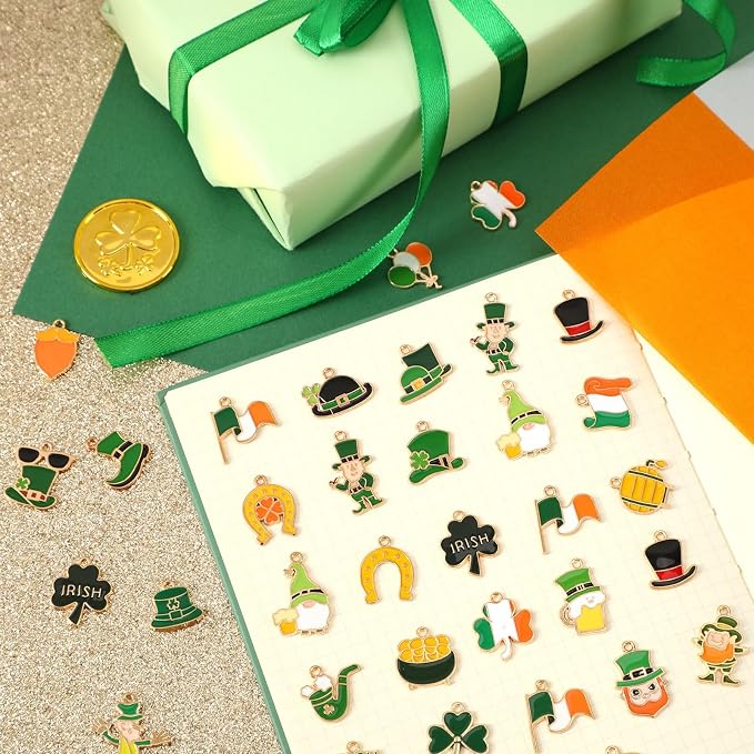 SANNIX 110Pcs 55 Pairs St. Patrick's Day Charms St. Patrick's Shamrock Charms - Image 3