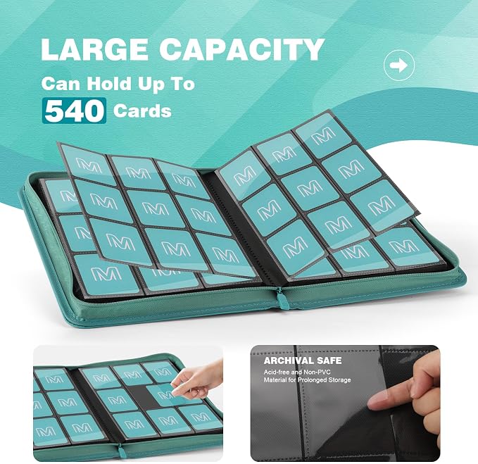 Trading Card Binder with 9 Side Loading Pocket Card Album Hold Up to 540 Cards - Image 3
