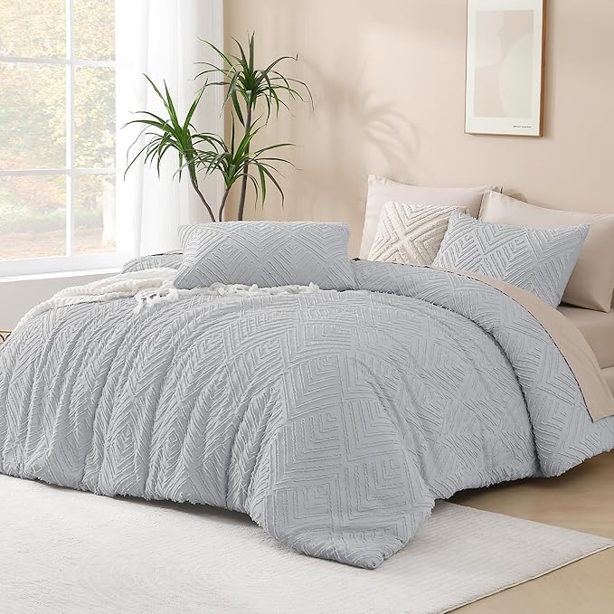 Andency Light Grey Comforter Full Size, 3 Pieces Boho Lightweight Fluffy by Andency