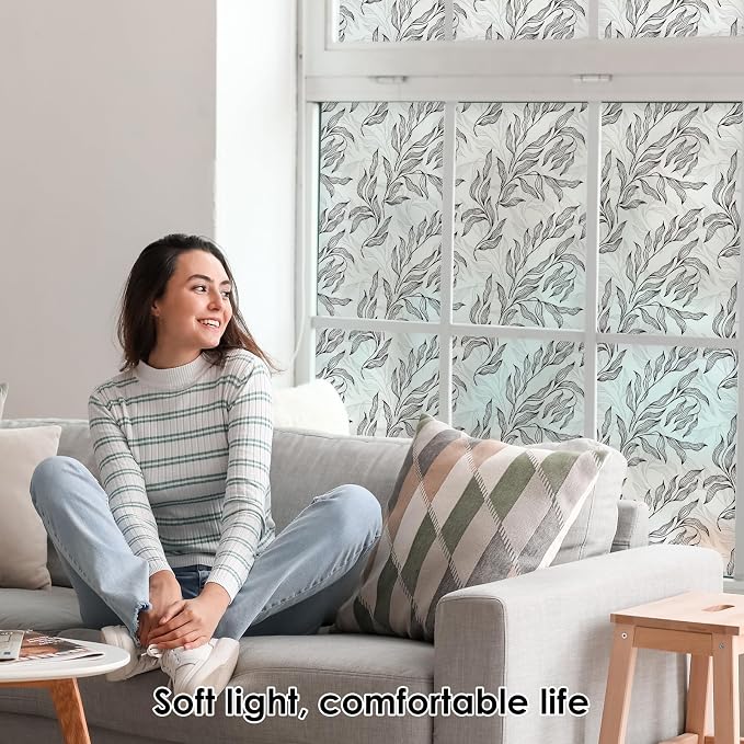 DKTIE Retro Leaves Pattern Two Way Window Film Privacy Day and Night Window - Image 3
