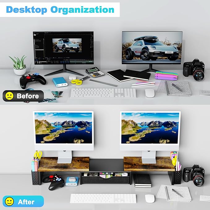 Spacrea Metal Desk Organizers and Accessories, Dual Monitor Stand Riser - Image 2