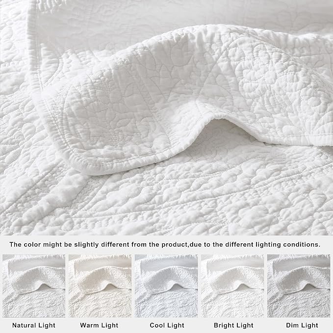 PALASSIO White Paisley 100% Cotton Quilt California Cal King Size Bedding Sets - Image 6