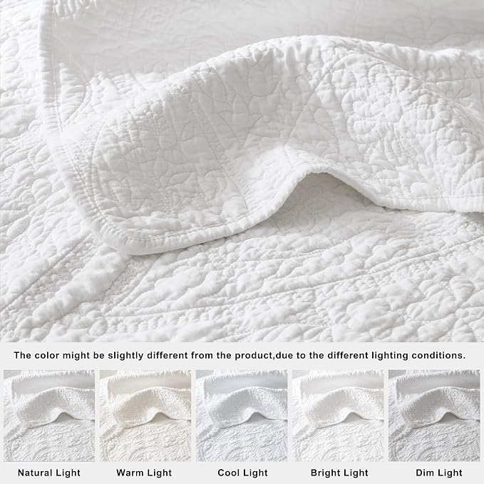 palassio White Paisley 100% Cotton Quilt King Size Bedding Sets - Image 6
