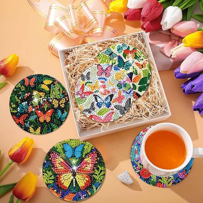 EWJRNSF 8 PCS Butterfly Diamond Art Coasters Kit - Image 4