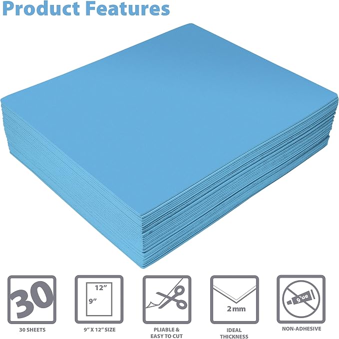 Better Office Products Light Blue EVA Foam Sheets, 30 Pack, 2mm Thick, 9 x 12 - Image 3