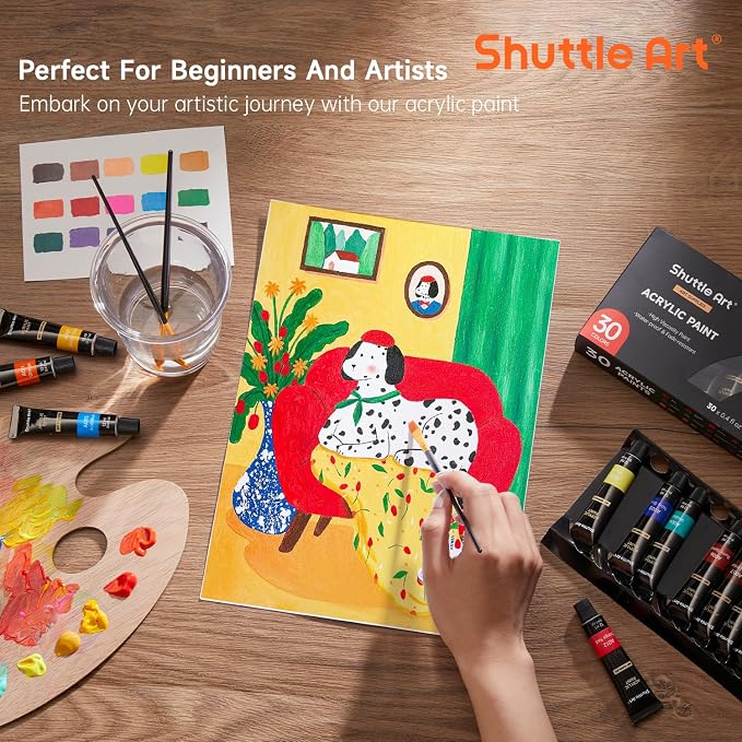 Shuttle Art Acrylic Paint Set, 30 x12ml Tubes Artist Quality Non Toxic Rich - Image 6