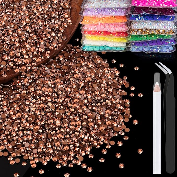 5000pcs 2mm Resin Rhinestones Bulk, Champagne Flatback Round Jelly Rhinestones by BELLEBOOST