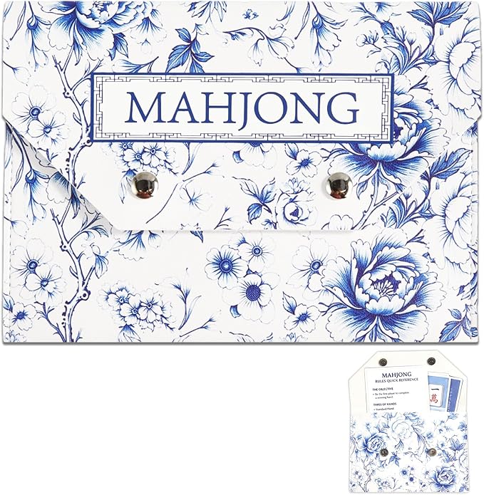 Leather Mahjong Card Clutch Holder Pouch Chinoiserie Floral Mahjong Card Sleeve by Wiooffen