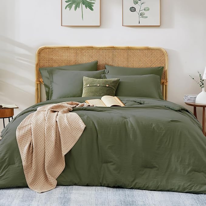 WRENSONGE Oversize King Size Comforter Sets, 7 Pieces Olive Green Bed in a Bag - Image 2
