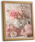 REWBKFIM Pink Floral Canvas Wall Art Vintage Perfume Bottle Rose Flower by Unknown