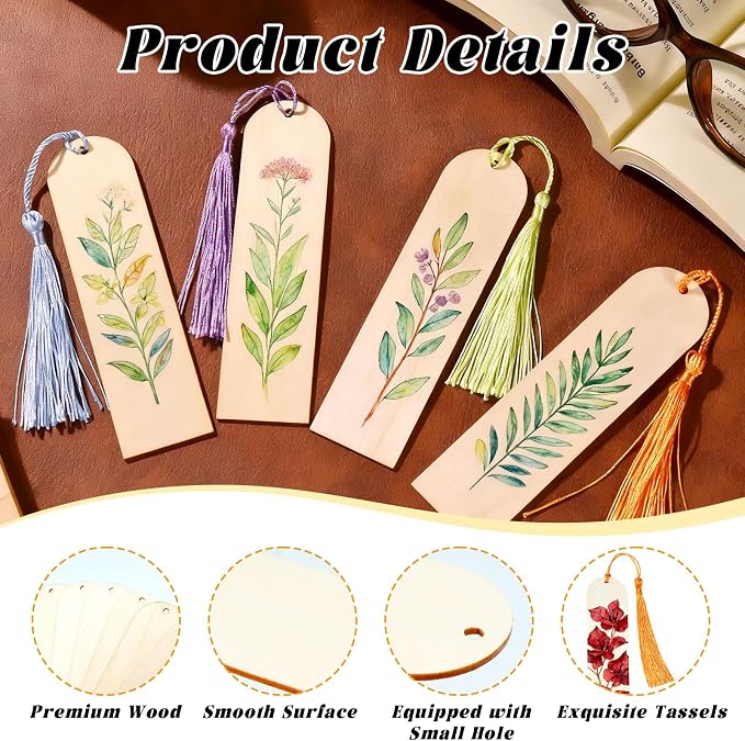 50 Pcs Wooden Bookmarks, Unfinished Wooden Bookmarks - Image 5