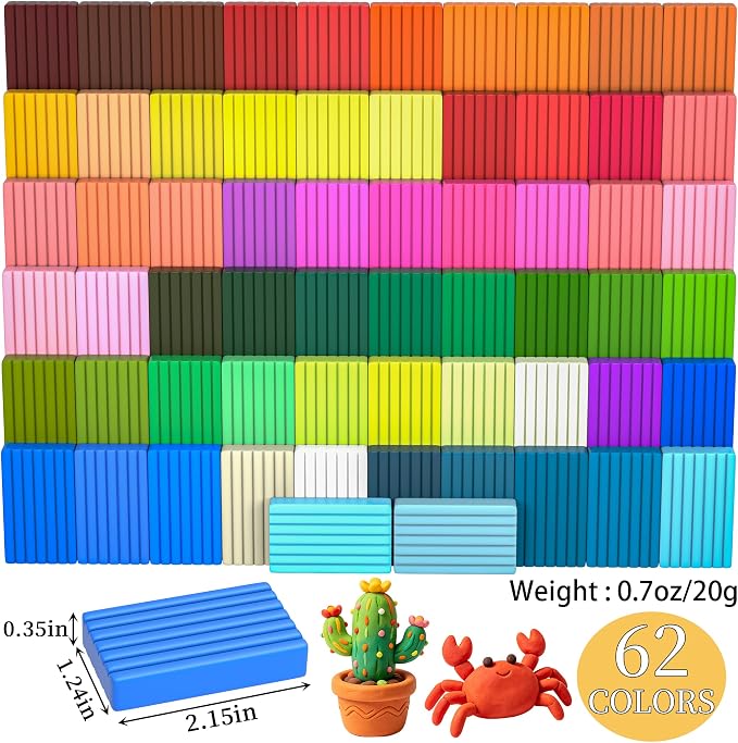 148 Pcs Polymer Clays 62 Bright Colors Oven Bake Clay Non-Sticky Modeling Clay - Image 2