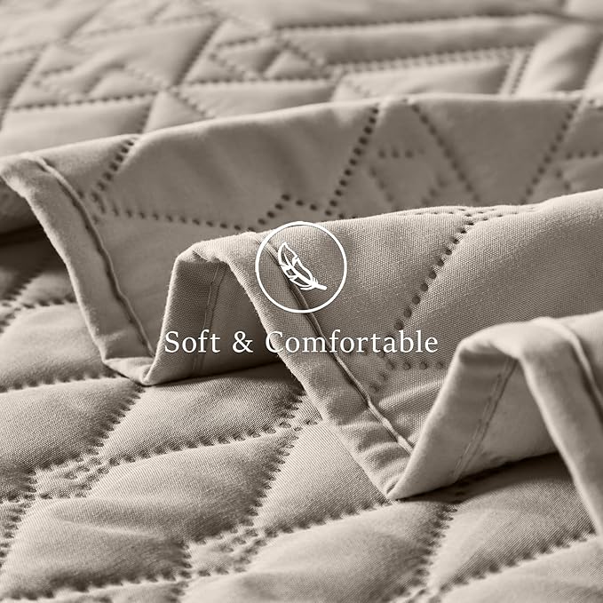 akkialla Twin Quilt Set, Taupe Lightweight Microfiber Bedspread Coverlet - Image 6