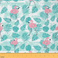 Pink Flamingo Fabric by The Yard, Tropical Palm Leaves Flannel Polyester Fabric by CastleFairy