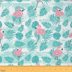 Pink Flamingo Fabric by The Yard, Tropical Palm Leaves Flannel Polyester Fabric by CastleFairy