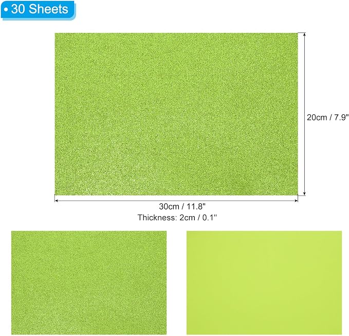 PATIKIL 30Sheets Light Green EVA Glitter Foam Sheet 11.8 x 7.9 Inch 2mm Thick - Image 2