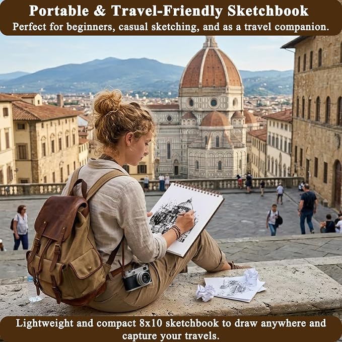 8" x 10" Sketch Book, 100 Sheets Hardcover Sketchbook, 68 lb/100gsm Drawing - Image 7