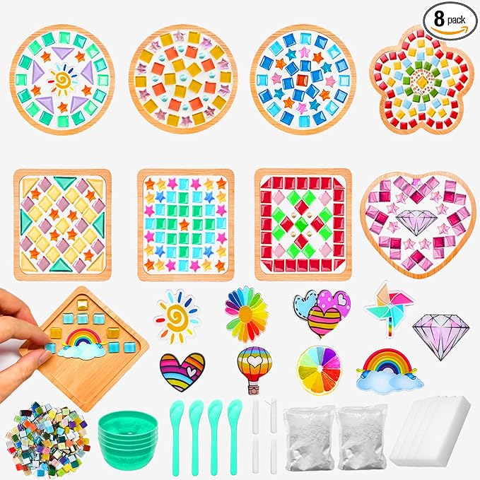 Wulqiiy 8 Sets DIY Mosaic Coaster Kit – Mixed Color Glass Mosaic Tiles by %F0%9F%8F%A1Wulqiiy%E2%80%93OrganizedLiving