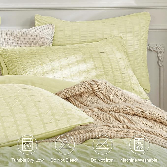JELLYMONI Light Yellow Duvet Cover Twin Size, Soft Breathable Seersucker Duvet - Image 4