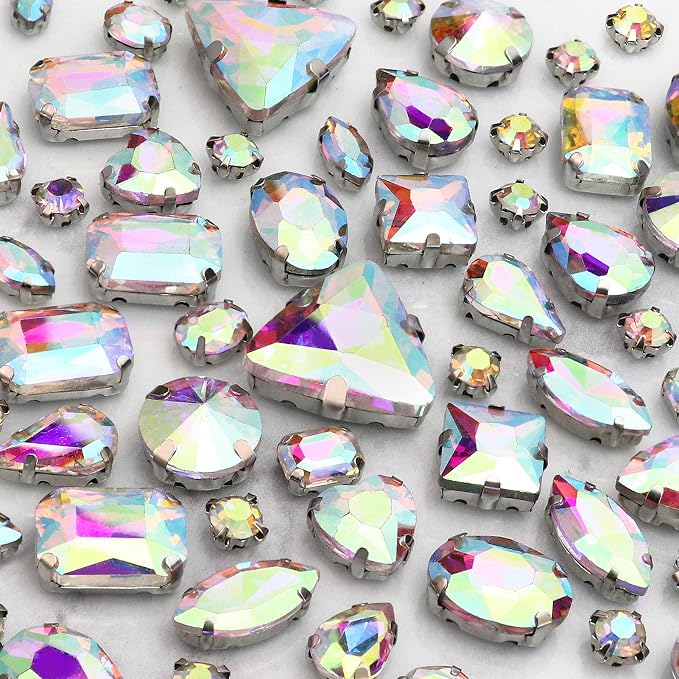 Dowarm Sew on Rhinestones 104 PCS Mixed Shapes Glass Sew on Crystals by Dowarm