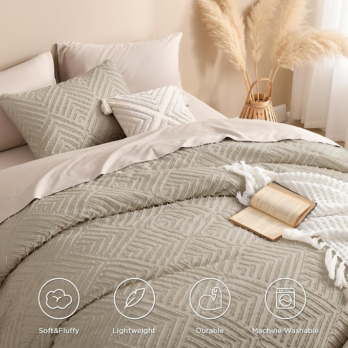 Andency Oversized King Comforter 128''x120'', 3 Pieces Oatmeal Boho Bedding Set - Image 4