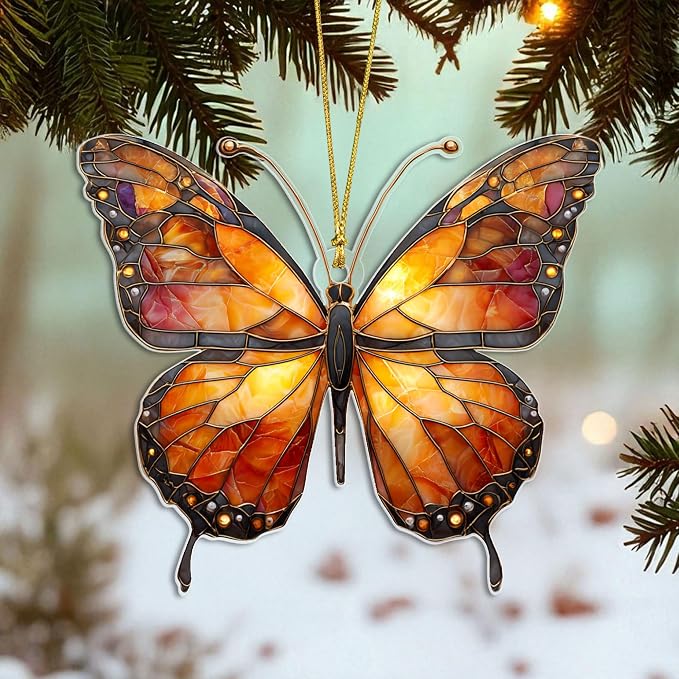 Butterfly Christmas Ornament, Acrylic Hanging Monarch Butterfly Decoration - Image 2