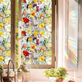 Floral Stained Glass Window Privacy Film, Retro Decorative Rainbow Window by UQRUI