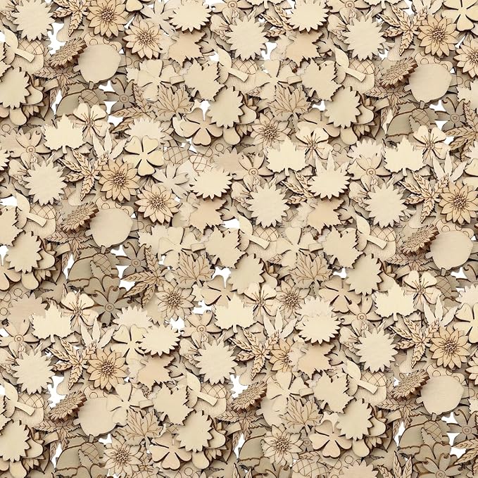 100 Pcs Unfinished Wooden Cutouts Mini Nature Shapes | DIY Craft Supplies by Unknown