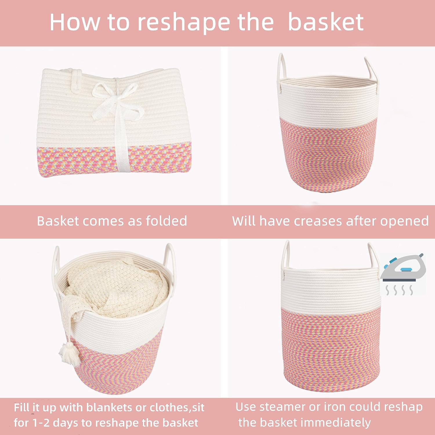 Cotton Rope Laundry Basket Hamper for Clothes Woven Storage Basket for Living Room Bedroom Boho Tall Rope Baskets for Blanket Toys Pillow Towels Baby Nursery Hamper Bin Large (multicolor)