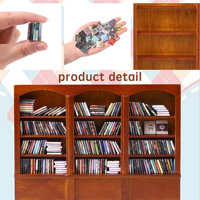 DIYDEC Mini Bookshelf with 240pcs Mini Books Sofa Desk Plant Miniature Anxiety - Image 4