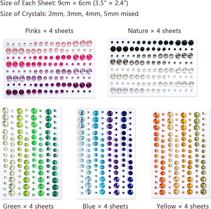 2800PCS 25 Sheets Self-Adhesive Jewel Stickers Rhinestones Jewels Rhinestone - Image 2