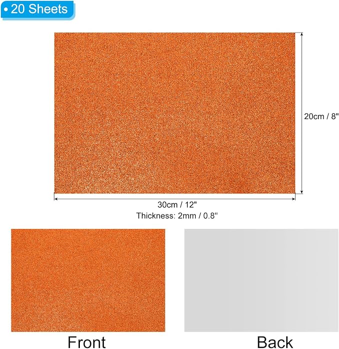 PATIKIL Orange Shiny EVA Glitter Foam Sheet 11 x 8 Inch 2mm Thick - Image 2