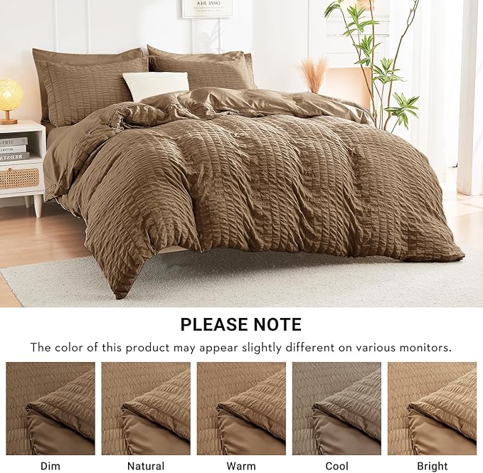 HYMOKEGE Brown California King Comforter Set Seersucker 7 Pieces, All Season - Image 6