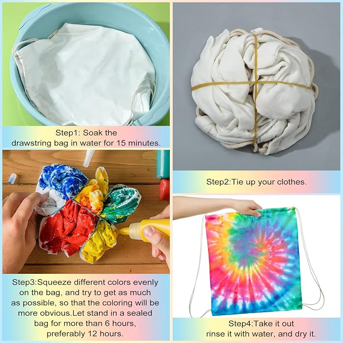 Saintrygo 12/6 Pcs Tie Dye Cotton Drawstring Bags Sublimation Blank Backpack - Image 6