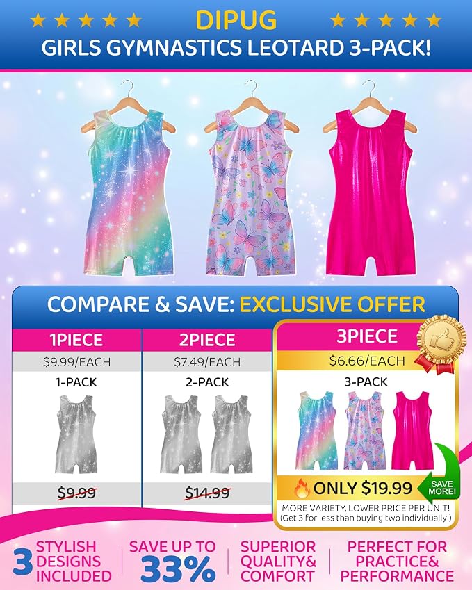 DIPUG 3 Pack Gymnastics Leotards - Image 2