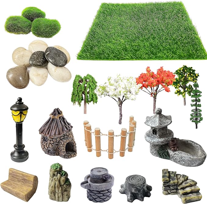 Cayway 26 PCS Outdoor Fairy Garden Miniatures Mini Zen Garden Accessories by Cayway