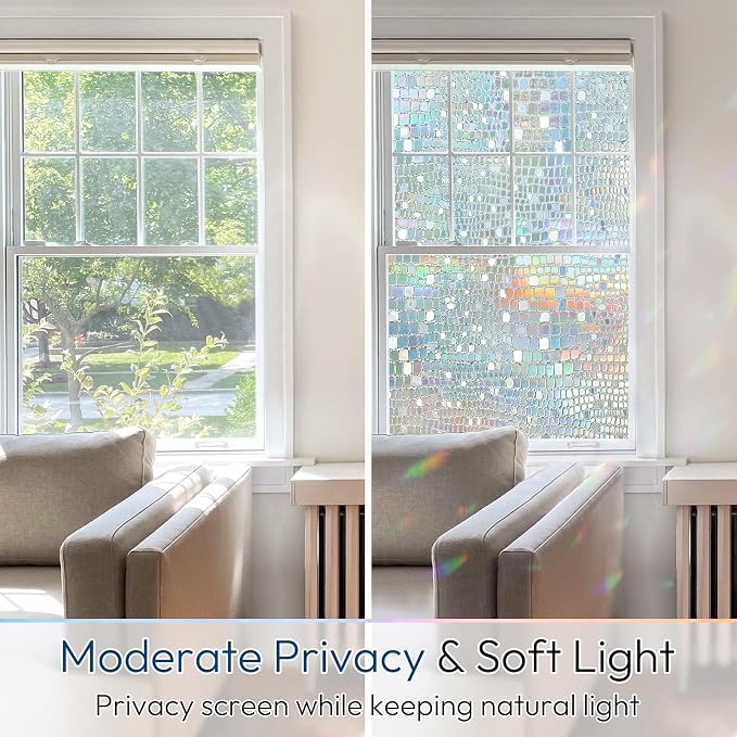 rabbitgoo Window Privacy Film Decorative Rainbow Cling, 17.5" x 118.1" | 3D - Image 3
