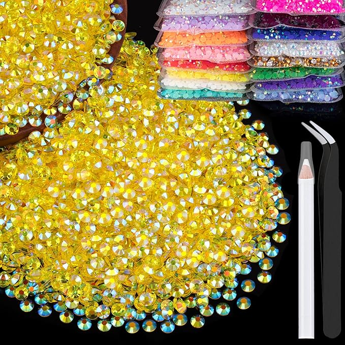 4000pcs 4mm Resin Rhinestones Bulk, Transparent Lemon Yellow AB Flatback Round by BELLEBOOST