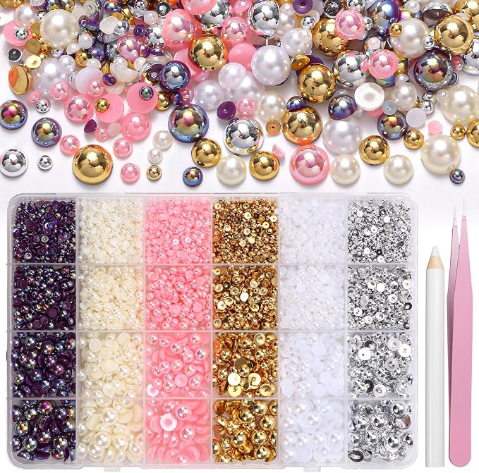 9000Pcs 3-8mm Silver Gold White Flatback Pearls by Tatiwoo