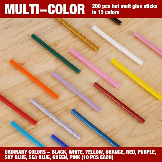 Arrow Mini Hot Glue Sticks, 200 Pack Multi Colored Glue Gun Sticks, Hot Melt - Image 4
