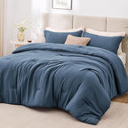 Love's cabin Navy Blue Queen Comforter Set, 3-Piece Prewashed Bed Set by Lovescabin